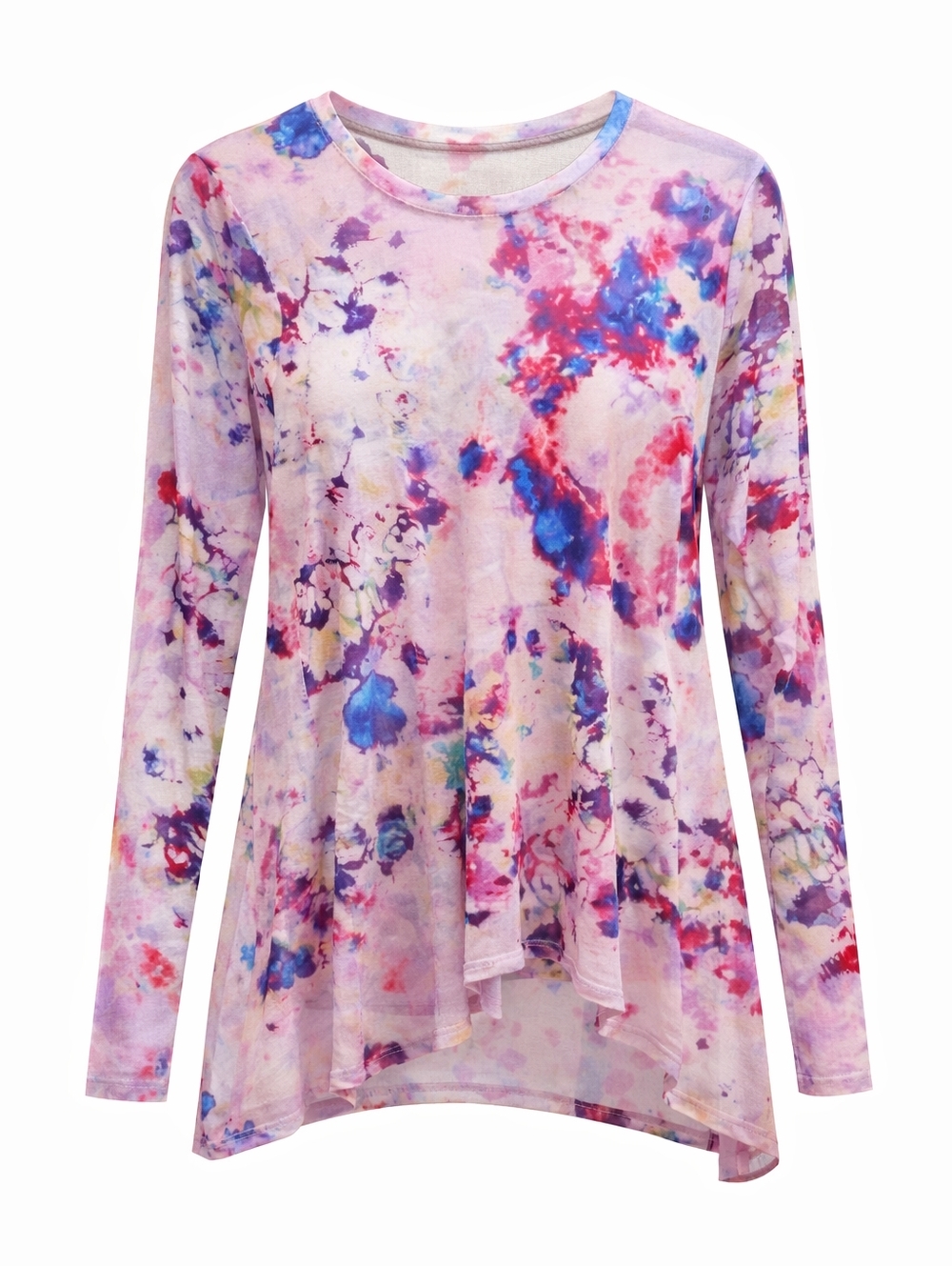 LOGO Lori Goldstein Tie Dye Sheer Mesh Top Small Long Sleeve Layering Tunic Boho